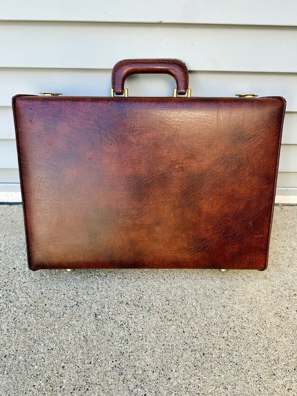 Vintage Classic Marbled Brown Leather Attaché Briefcase for Men, Hard Suitcase